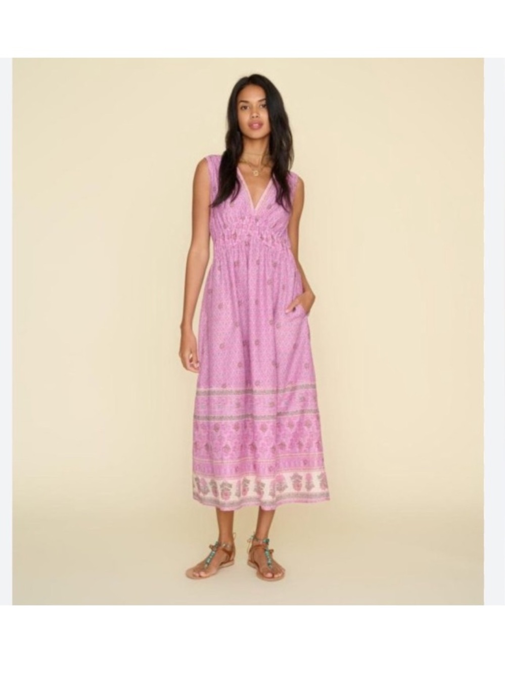 XiRENA Women’s Petra Midi Dress in Pink Posey Silk Blend- Size Medium